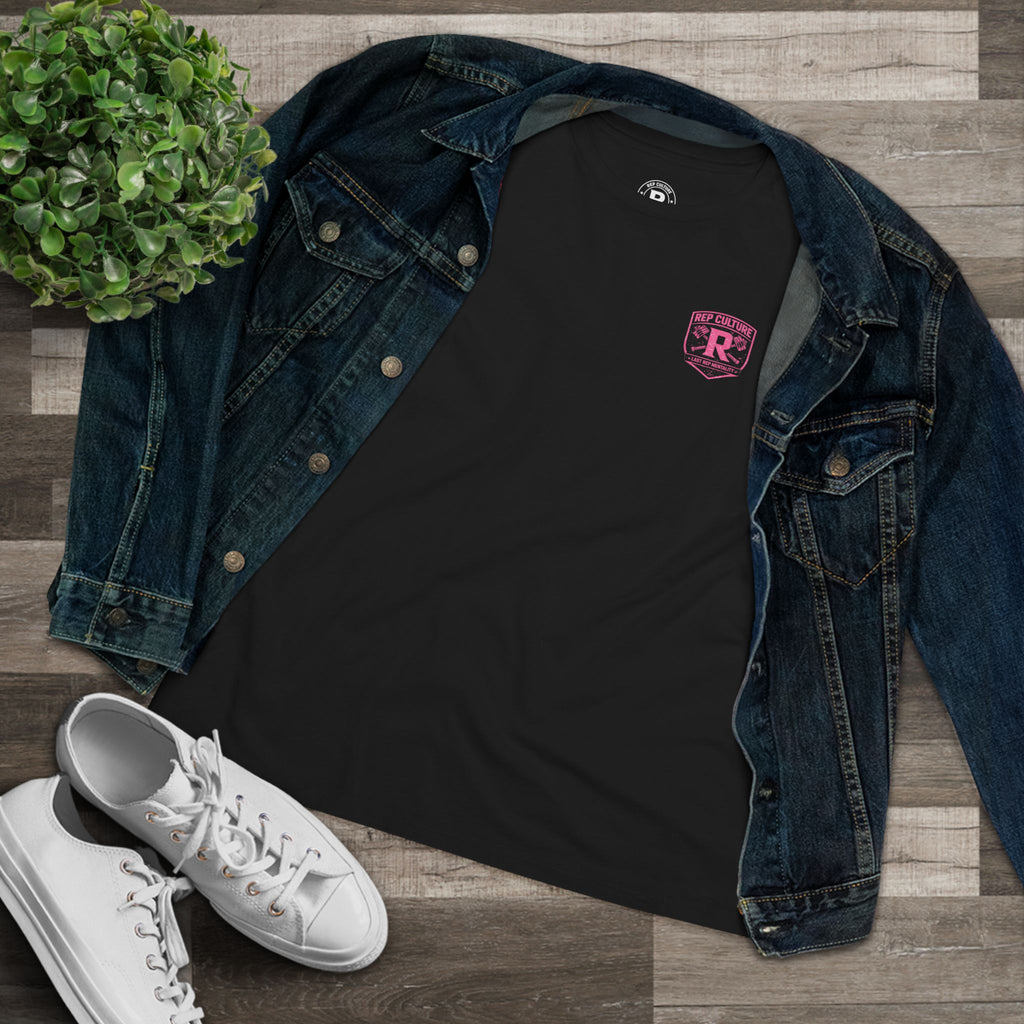 Women's Tee — "Girls Like To Rep Too" Pink Script Back Print