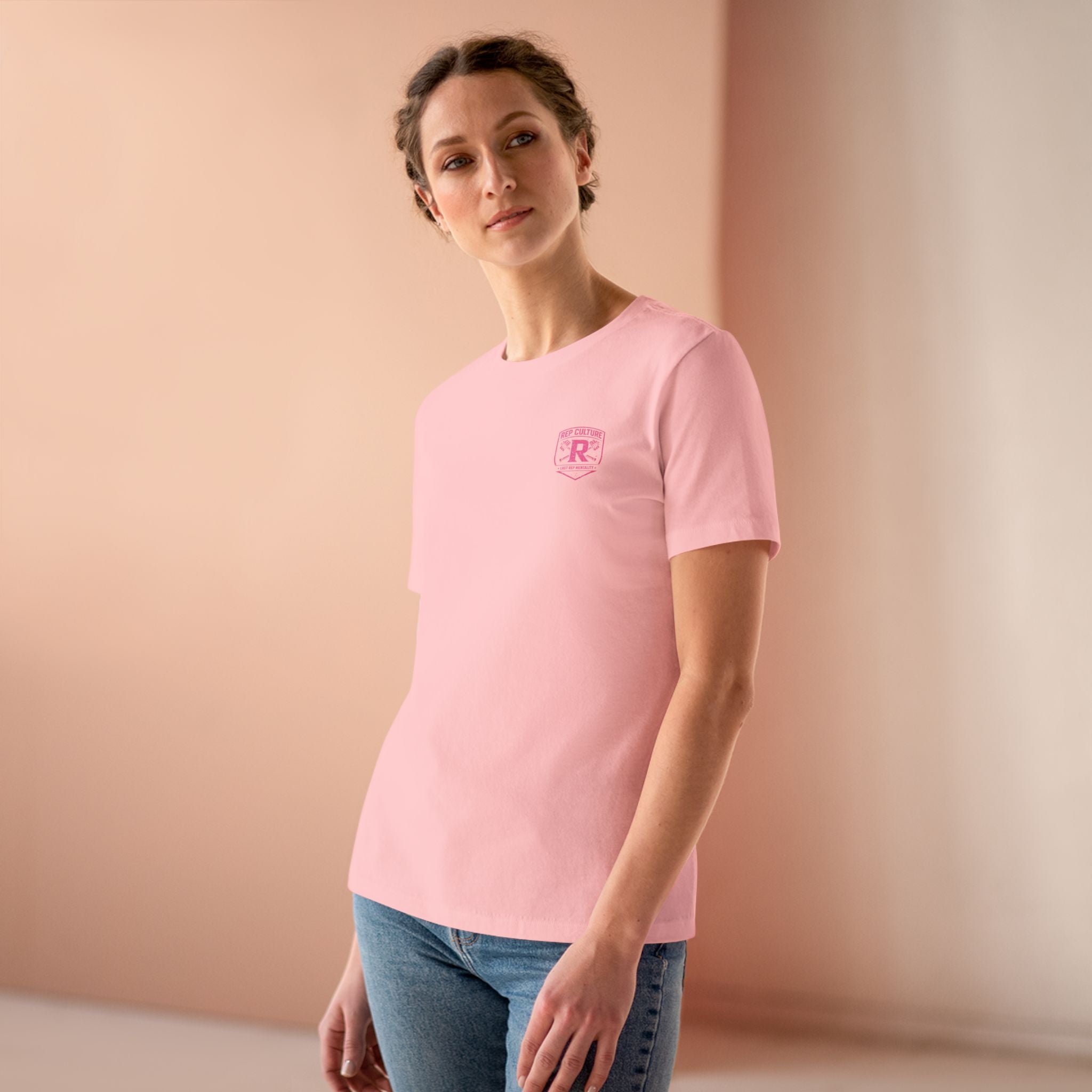Women's Tee — "Girls Like To Rep Too" Pink Script Back Print