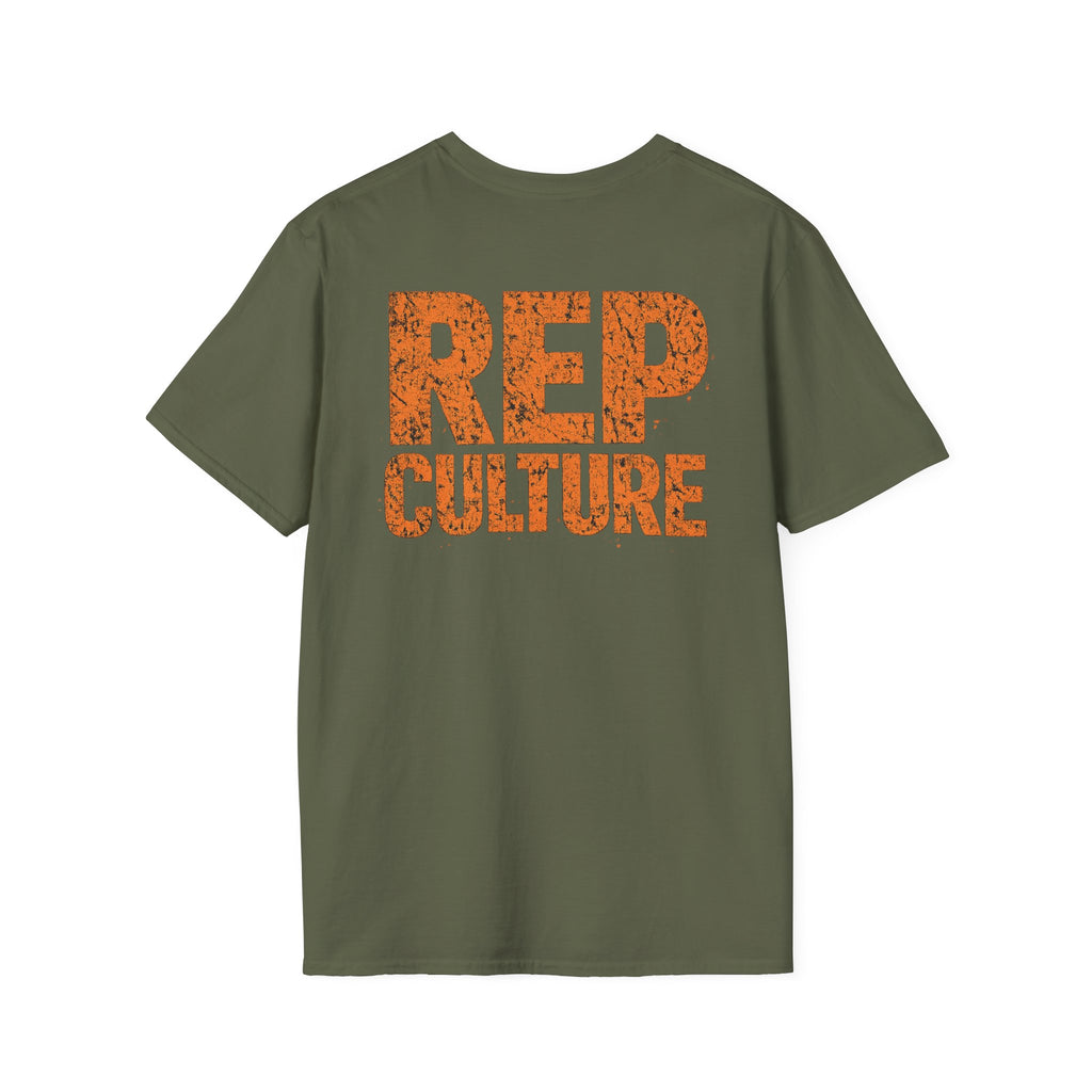 REP Culture Graphic Tee — Distressed Orange Back Print