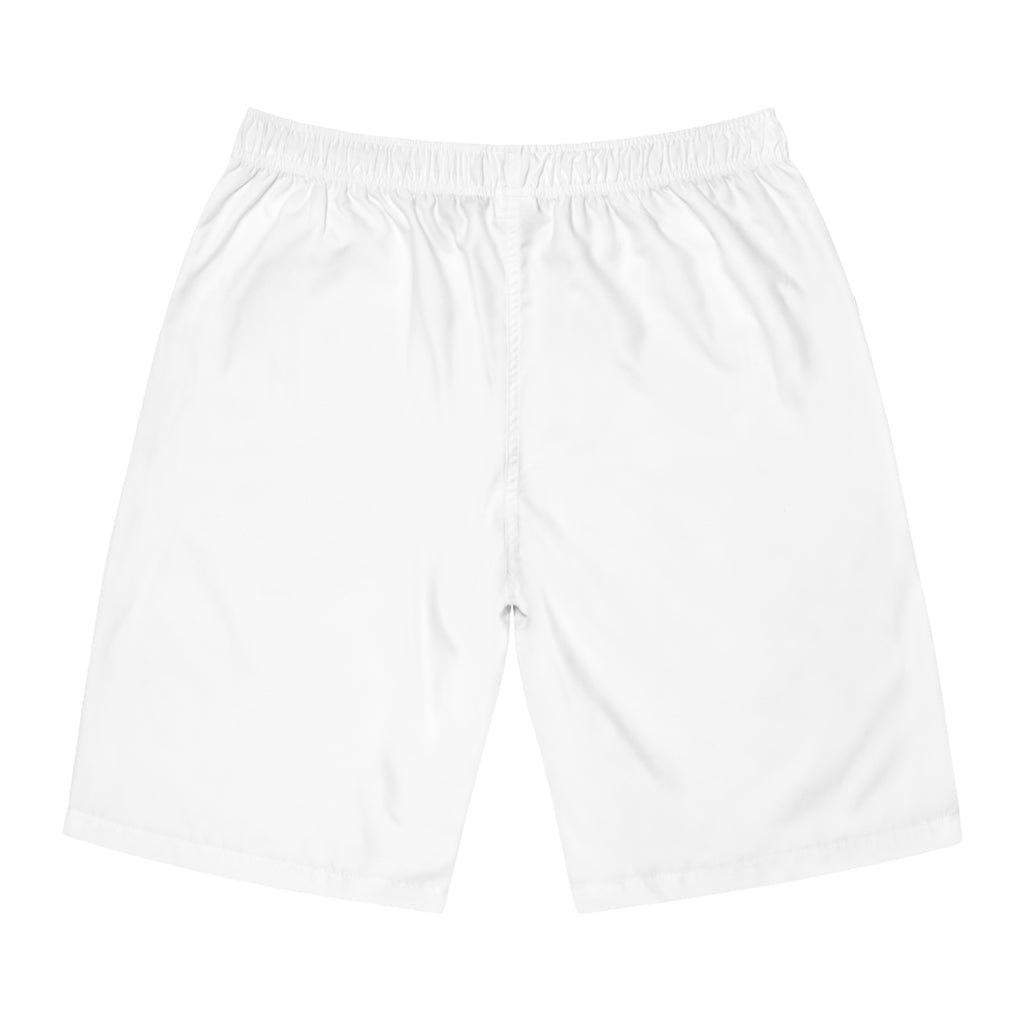 Retro Surf Logo Board Shorts — Men's White Swim Trunks
