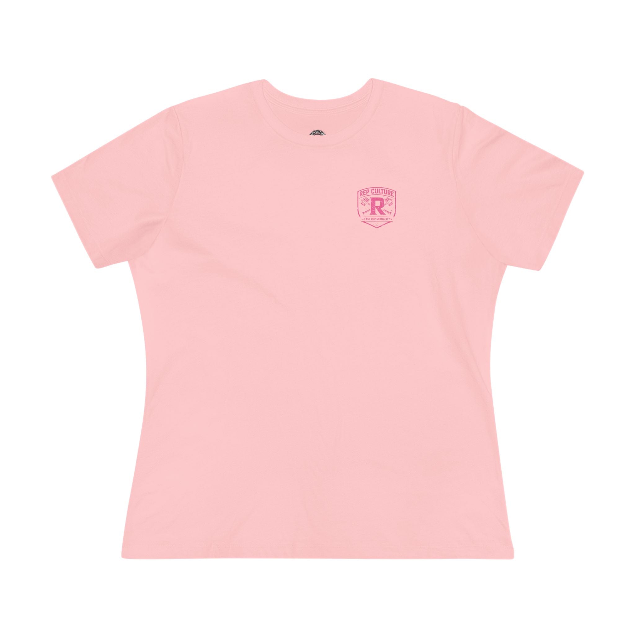 Women's Tee — "Girls Like To Rep Too" Pink Script Back Print