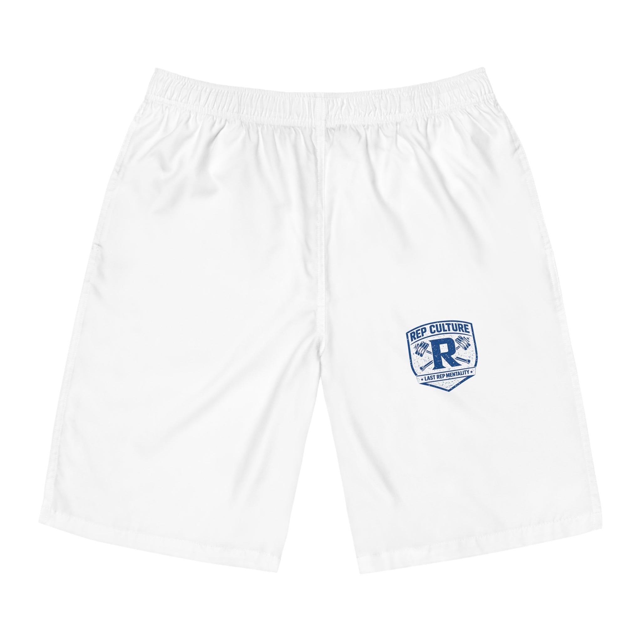 Retro Surf Logo Board Shorts — Men's White Swim Trunks