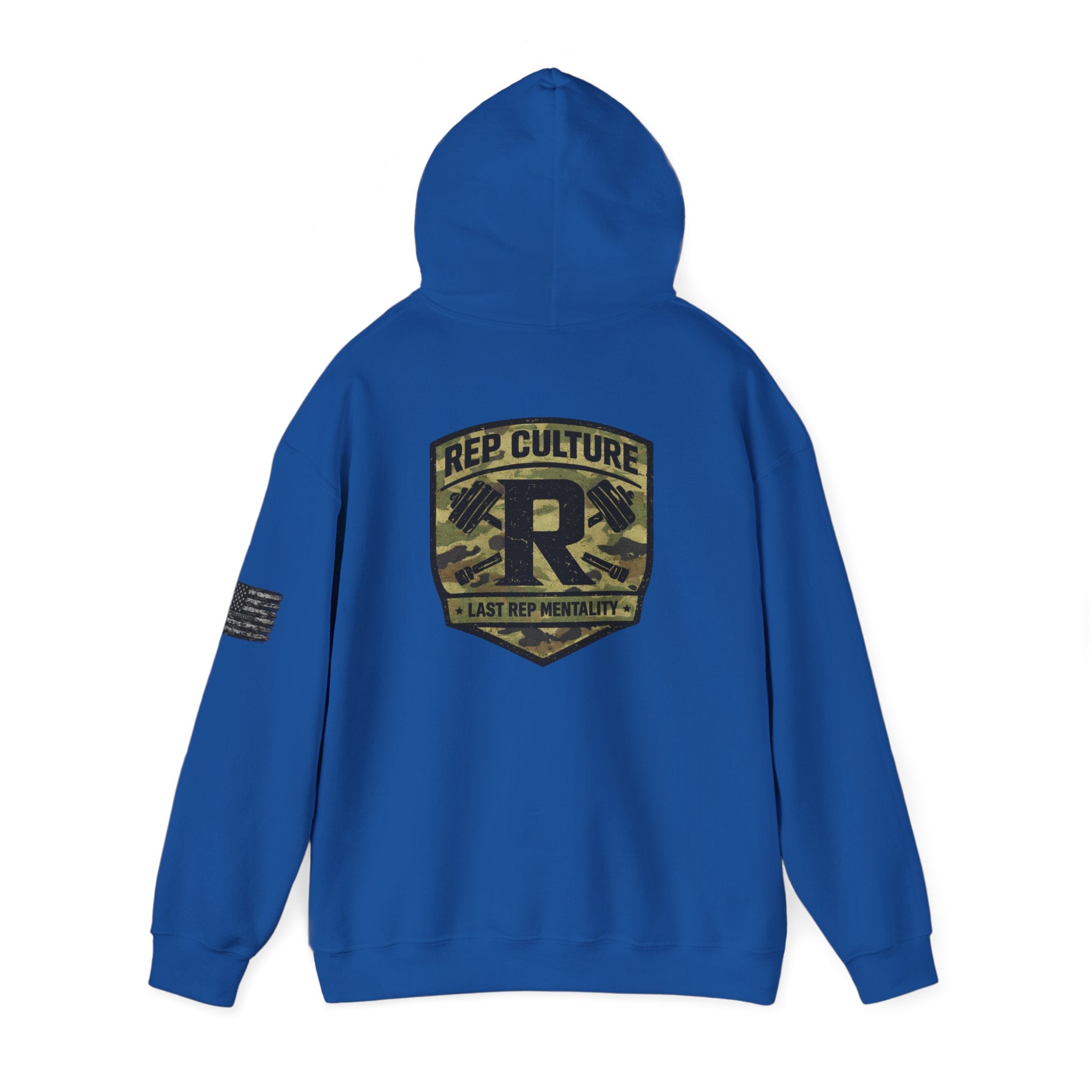 Camo Shield Logo Hoodie — Rep Culture Military Patch Sweatshirt