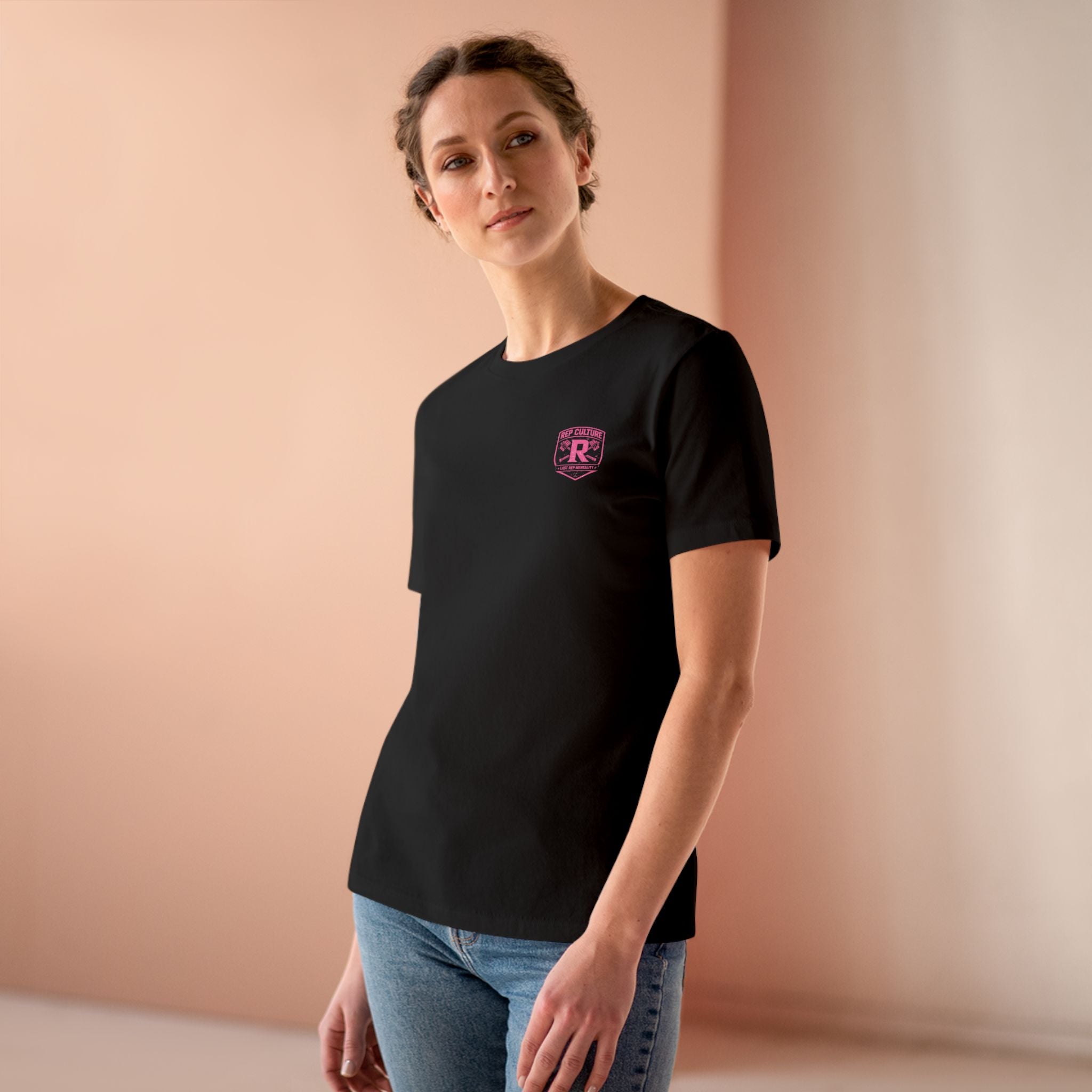 Women's Tee — "Girls Like To Rep Too" Pink Script Back Print
