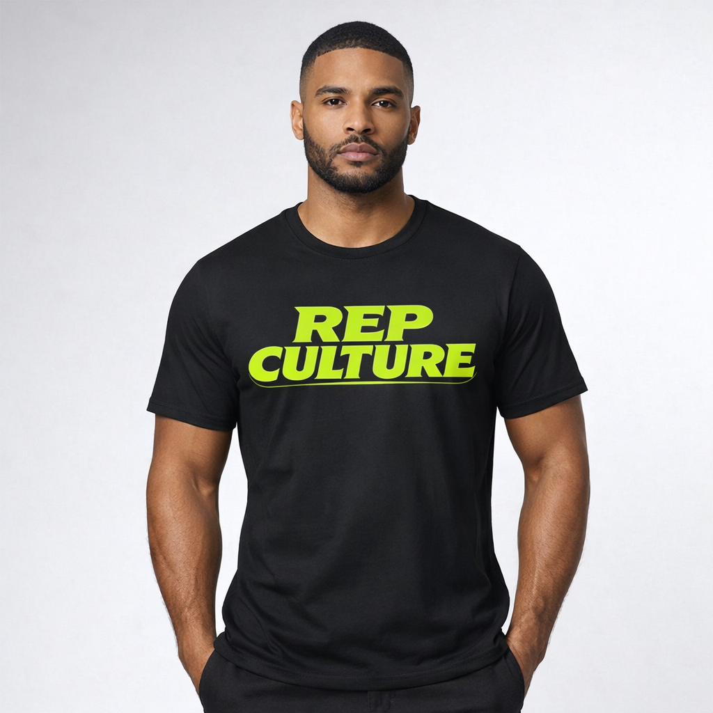 Rep Culture T‑Shirt — Bold Neon Logo Athletic Streetwear