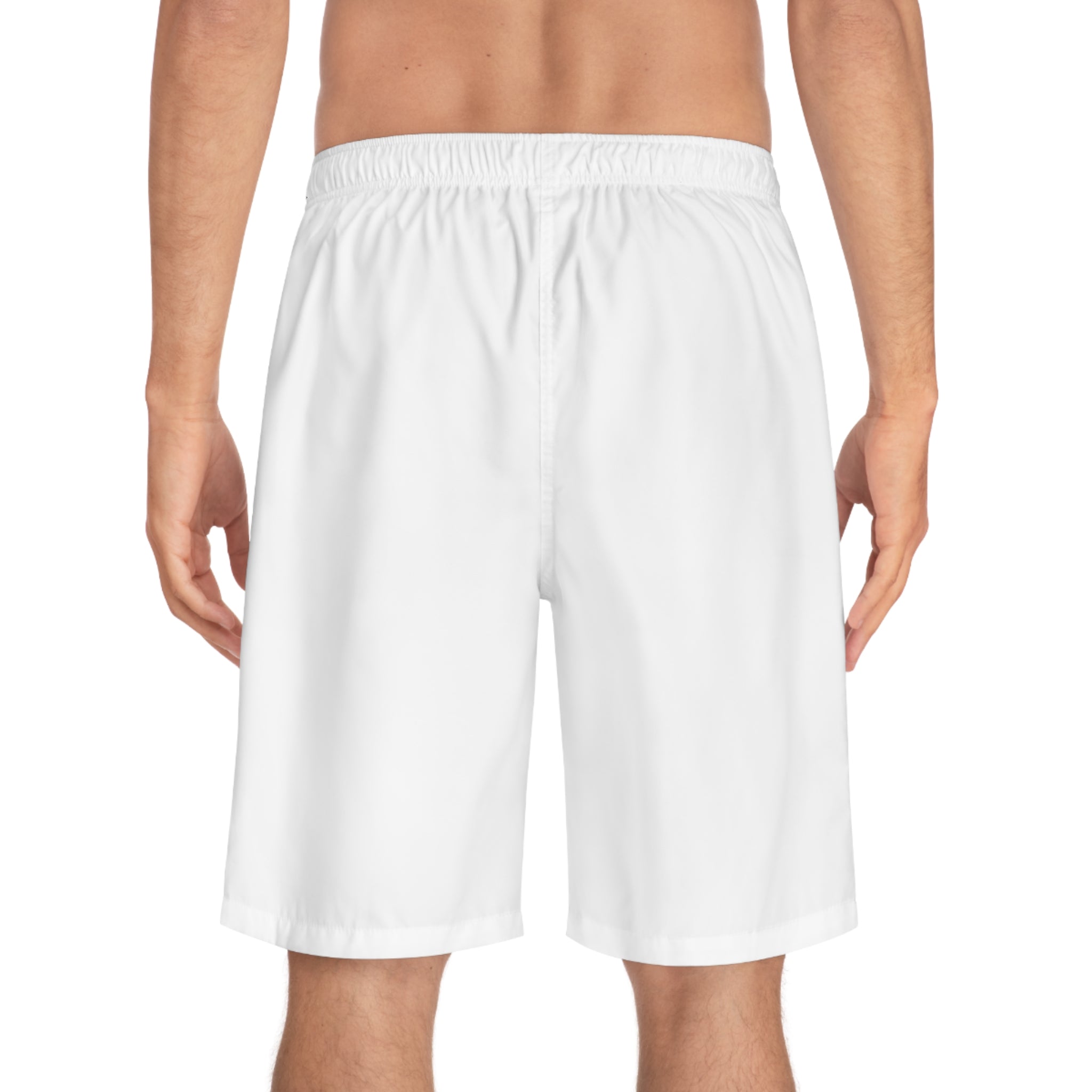 Retro Surf Logo Board Shorts — Men's White Swim Trunks
