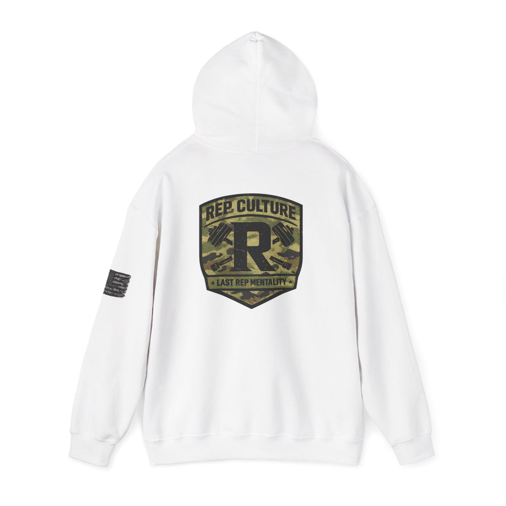 Camo Shield Logo Hoodie — Rep Culture Military Patch Sweatshirt