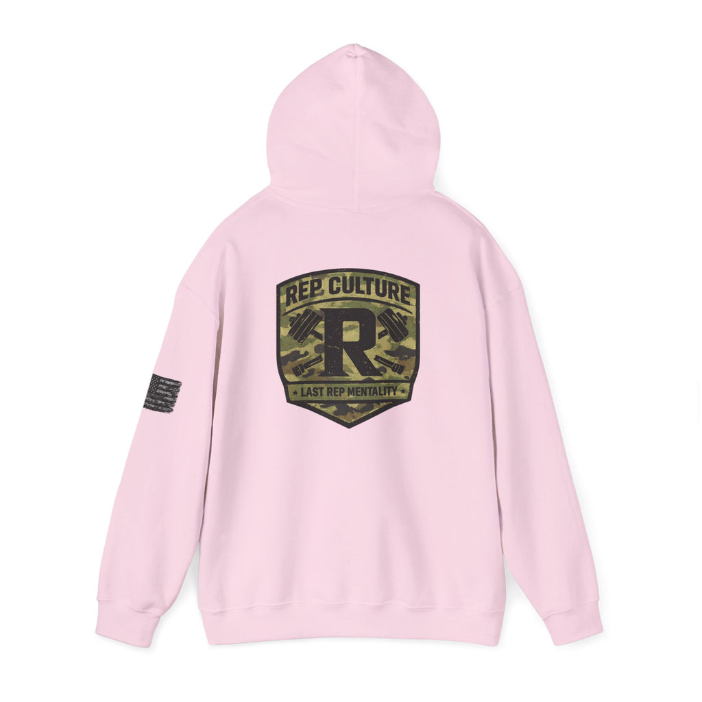 Camo Shield Logo Hoodie — Rep Culture Military Patch Sweatshirt