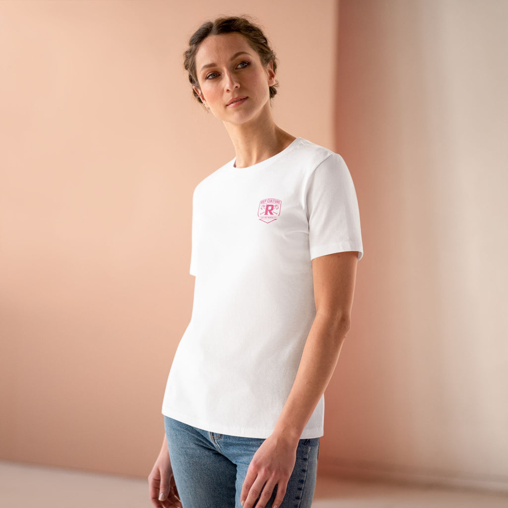 Women's Tee — "Girls Like To Rep Too" Pink Script Back Print