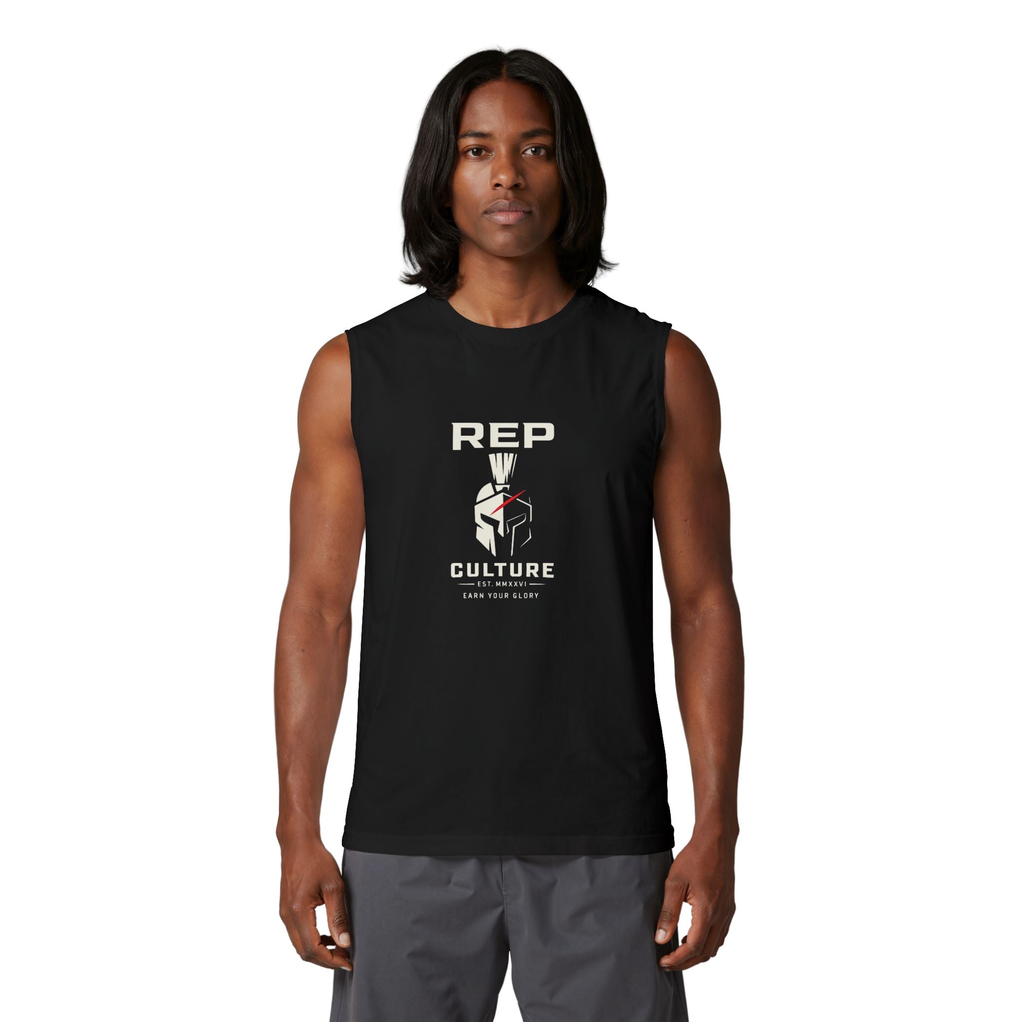 Rep Culture Spartan Logo "Earn Your Glory" Muscle Tank Athletic Gymwear