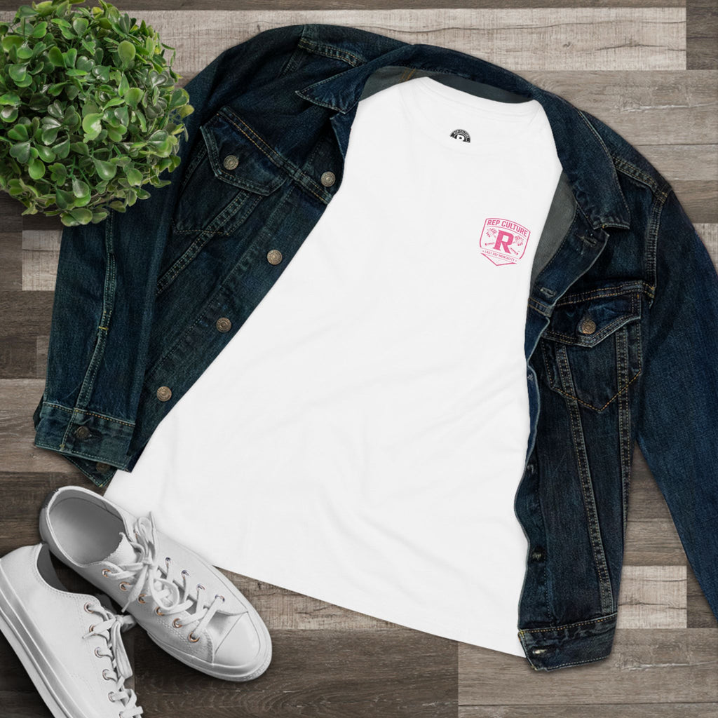Women's Tee — "Girls Like To Rep Too" Pink Script Back Print